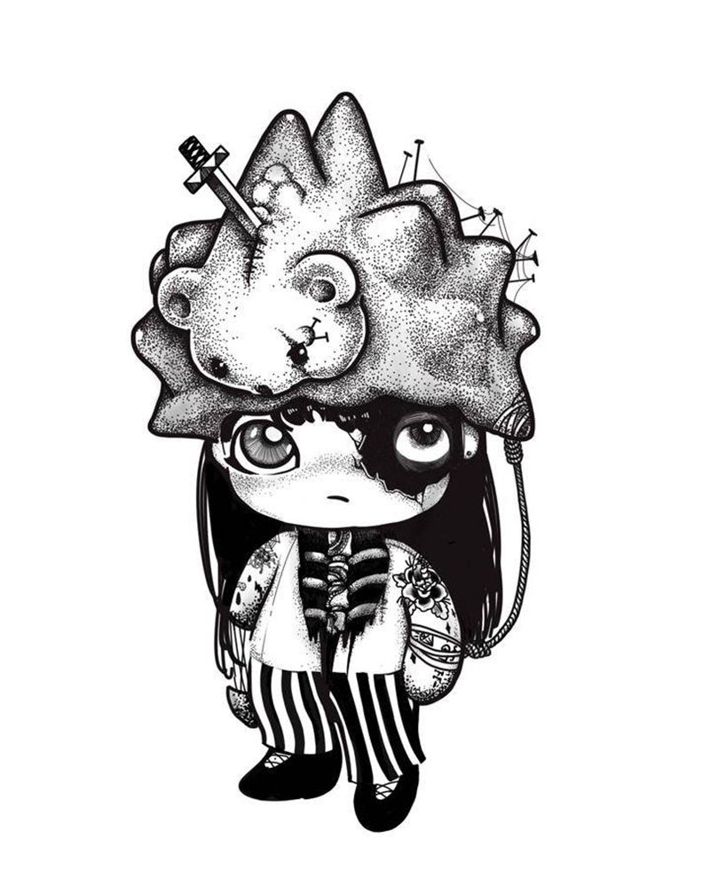 黑化的刺猬纹身图片_手臂腿部点刺New School纹身图案