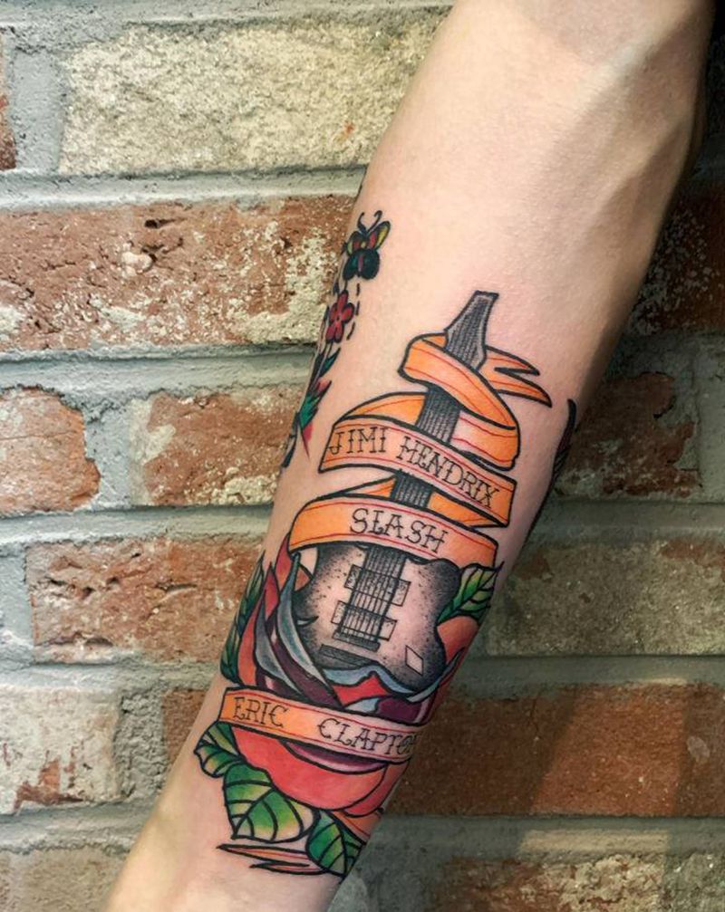 电吉他手包小臂纹身图片_Old School纹身图案