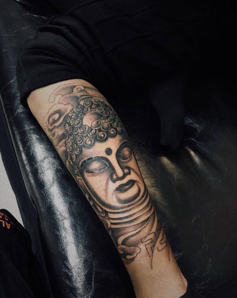 佛纹身图片_腿部新传统纹身图案