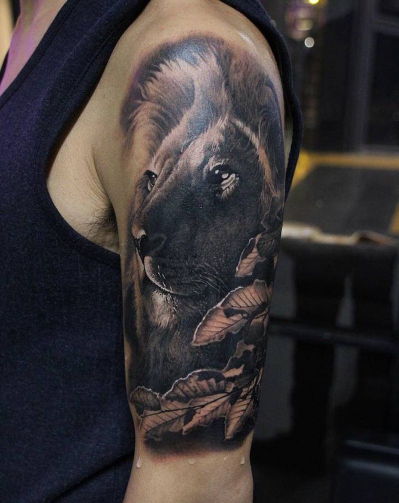 大猫纹身图片_手臂欧美写实小伟刺青驻店作品纹身图案