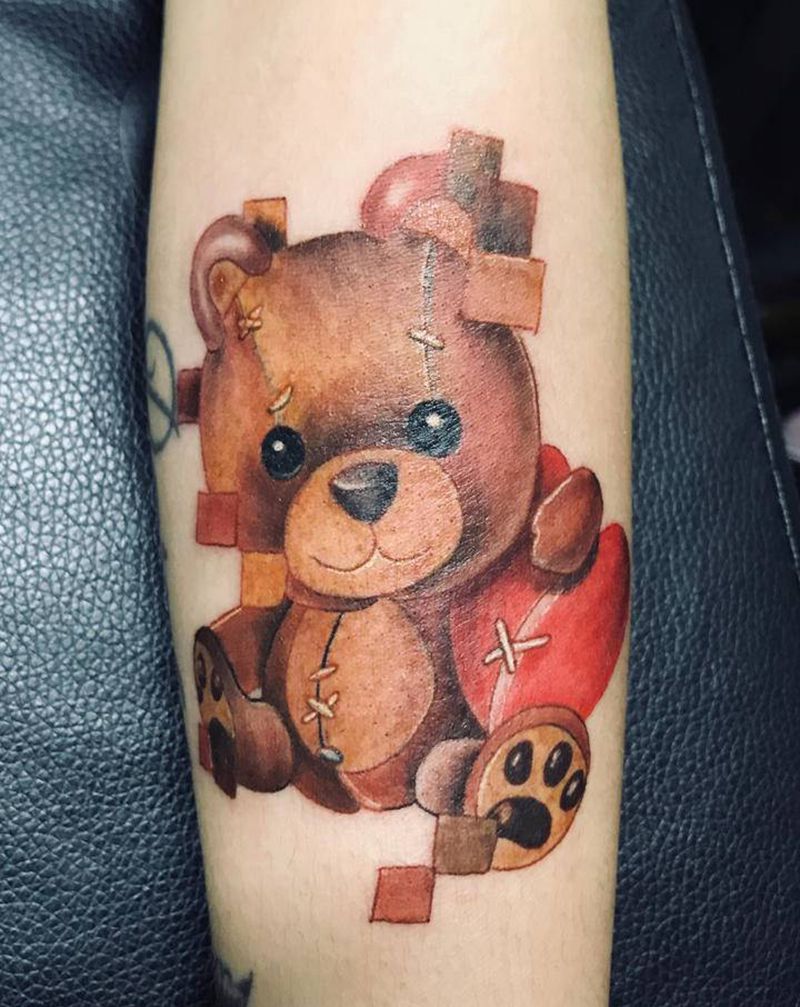 小熊纹身图片_手臂新传统小清新可爱纹身图案