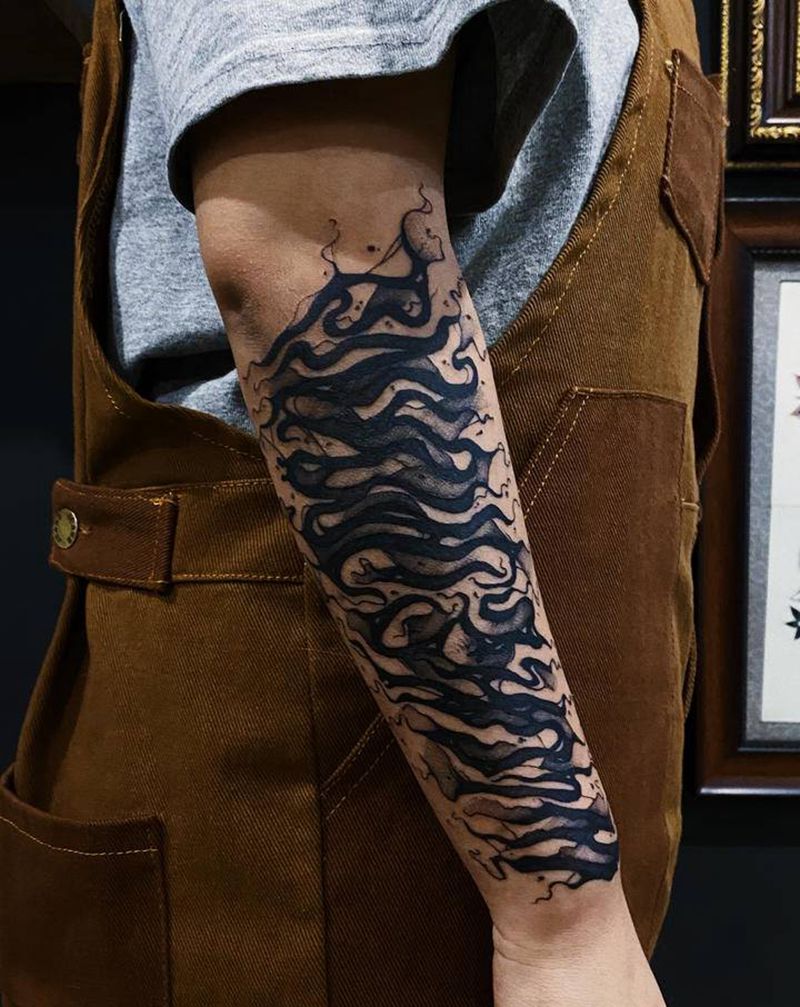 奇怪思维纹身图片_手臂腿部花体字图腾纹身图案