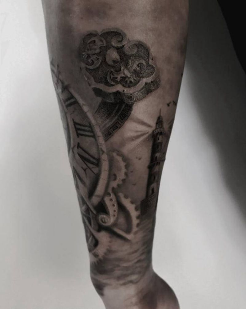 乘风破浪·吉祥如意纹身图片_手臂腿部欧美写实新传统花臂保养花胸纹身图案