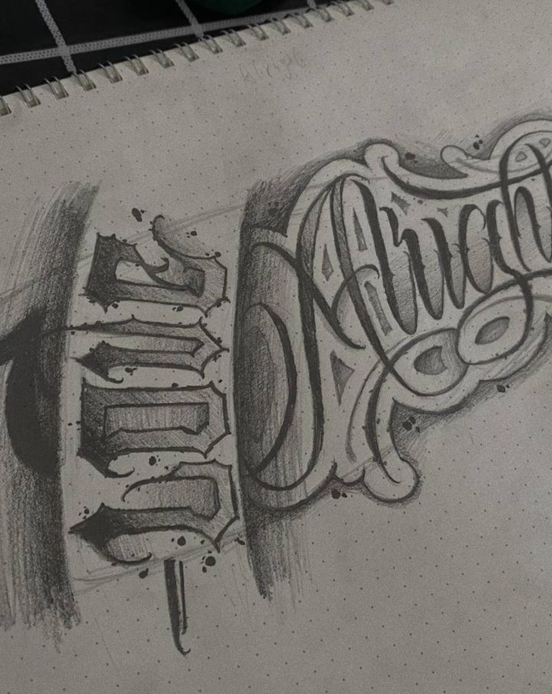 花体字手稿纹身图片_手臂腿部花体字图腾纹身图案