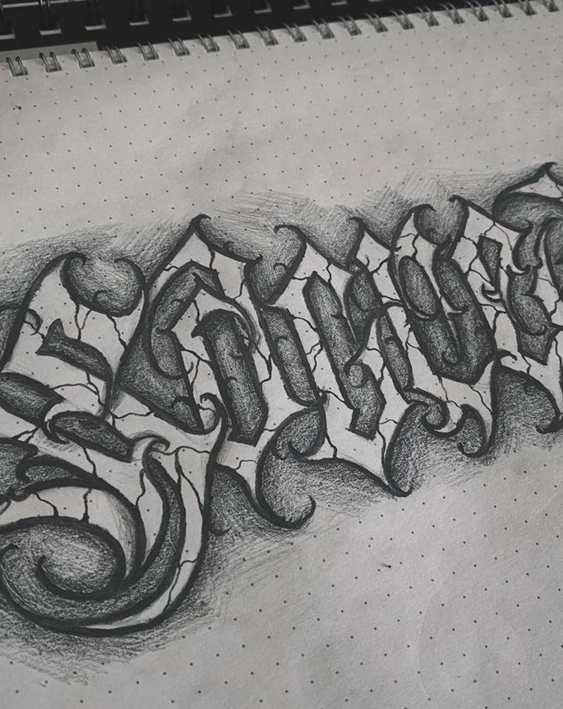 花体字手稿.纹身图片_手臂腿部花体字点刺纹身图案