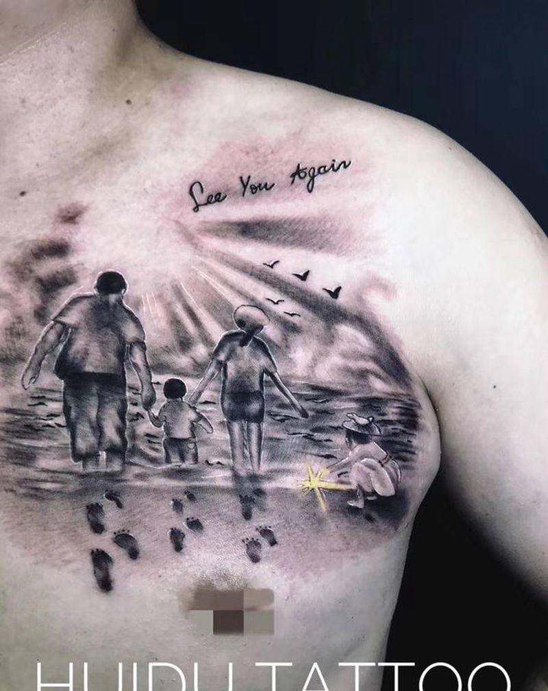 合照纹身图片_胸部纹身图案