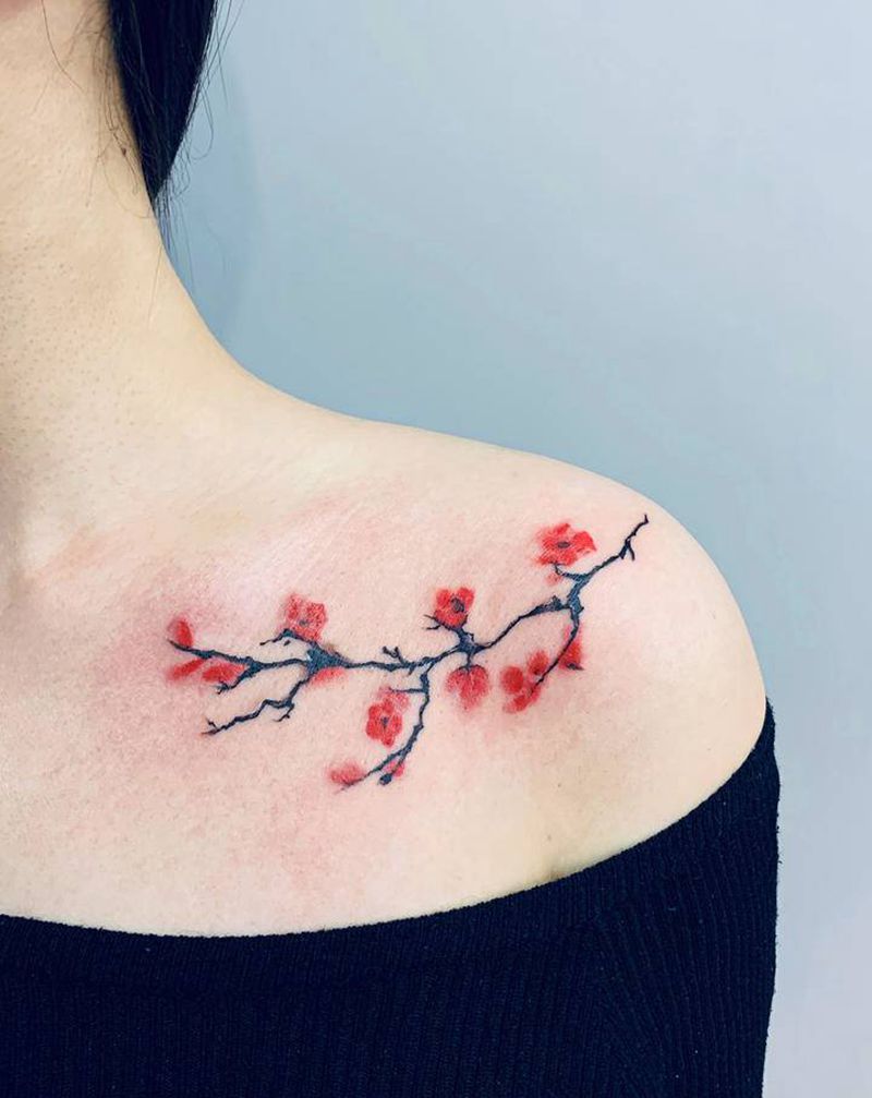 《梅花》纹身图片_肩部颈部水墨纹身图案