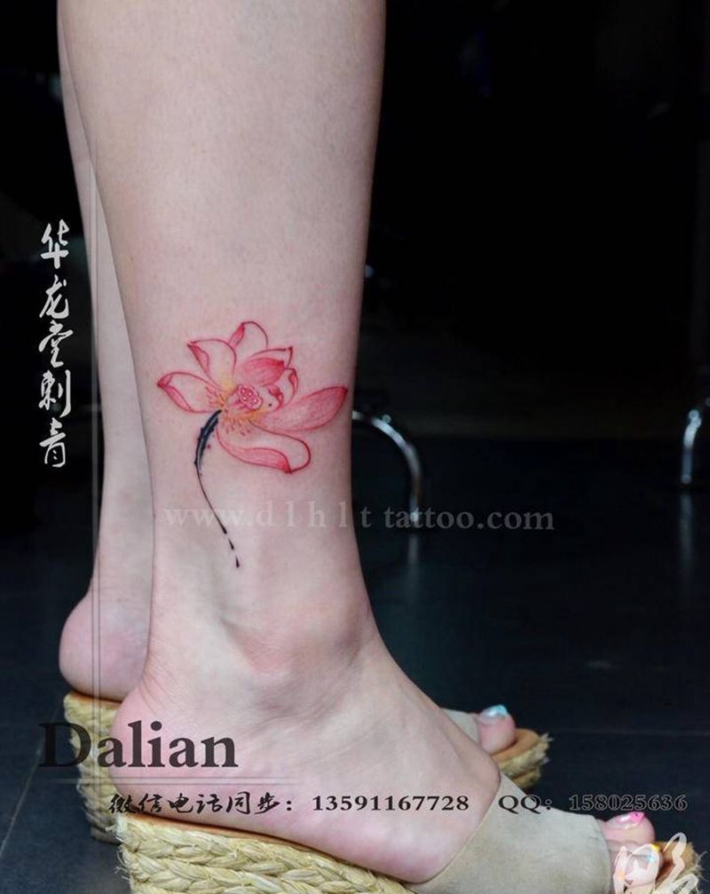 腿部小图纹身图片_腿部水彩水墨纹身图案