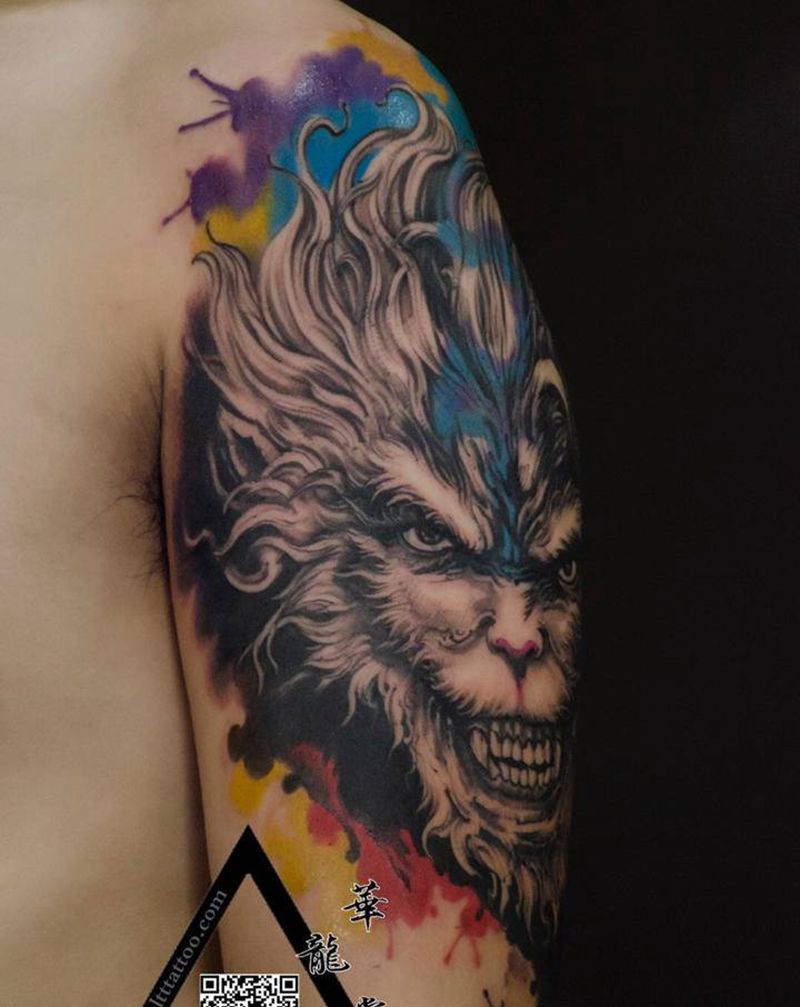 大圣纹身图片_手臂肩部新传统欧美写实纹身图案