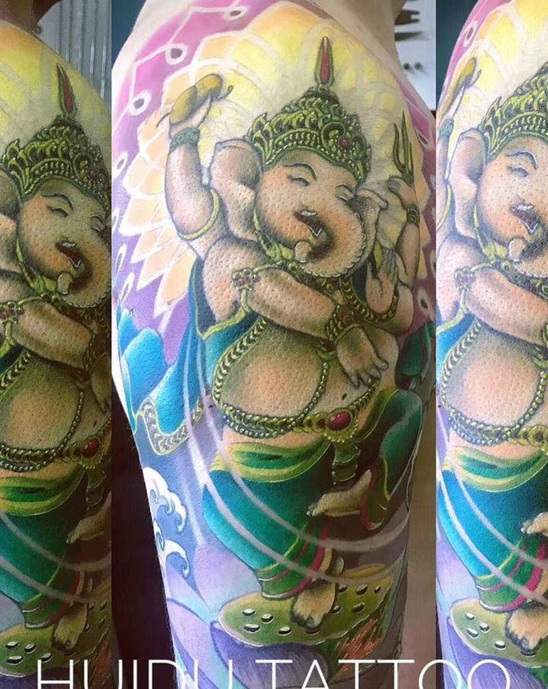 象神纹身图片_手臂新传统纹身图案