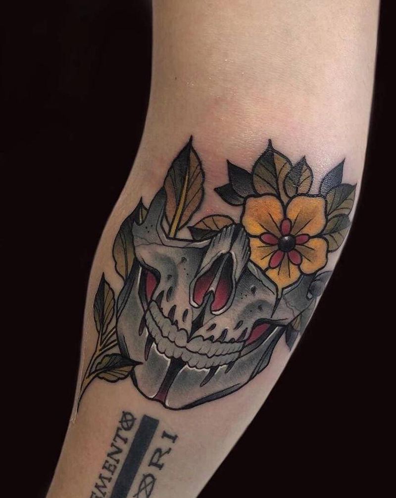 骷髅纹身图片_手臂新传统New School彩色骷髅纹身图案