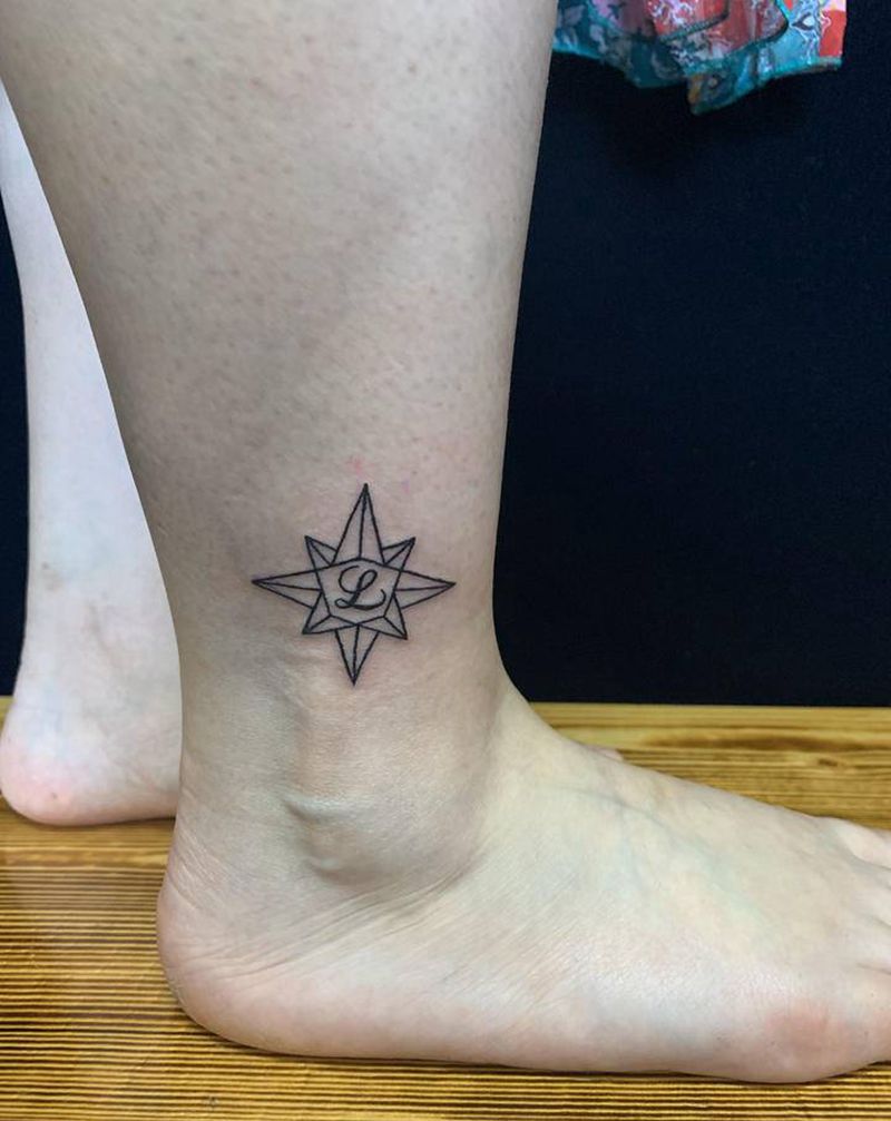 简易六芒星纹身图片_腿部几何小清新L纹身图案