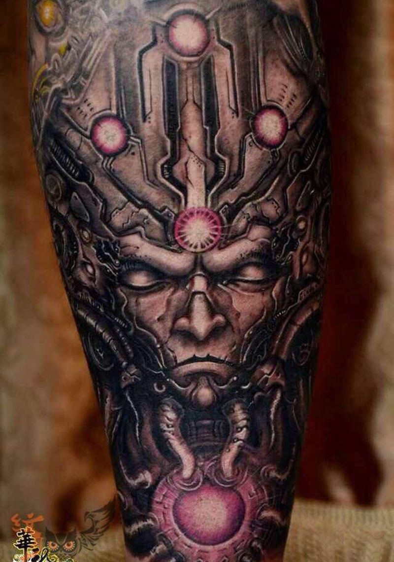 小机械纹身图片_脚部腿部欧美写实几何纹身图案