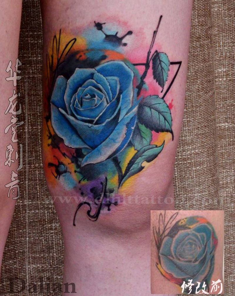 纹身修改纹身图片_腿部新传统水彩纹身图案
