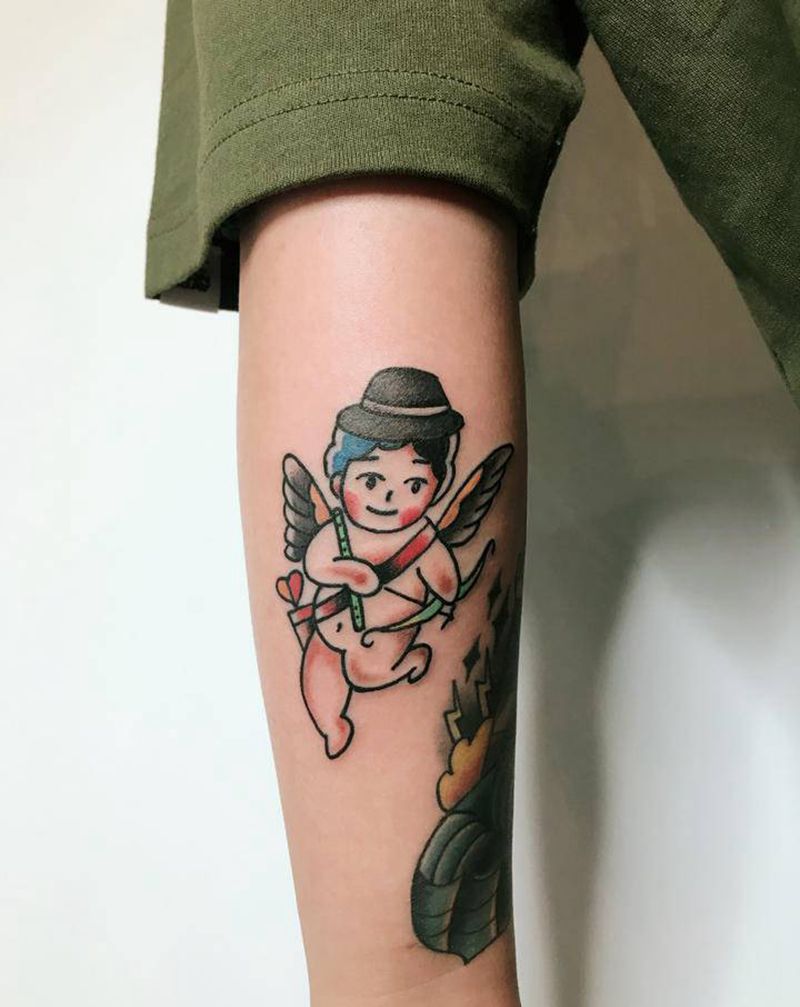 old school天使纹身图片_手臂背部Old SchoolNew School天使小清新女生纹身图案