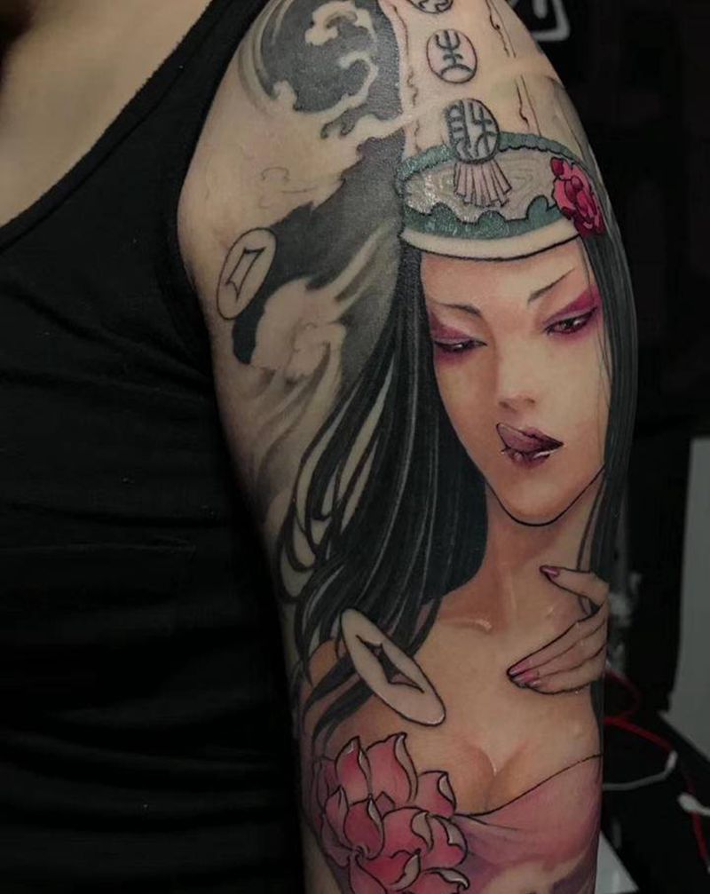 常宣灵纹身图片_手臂新传统原创纹身图案