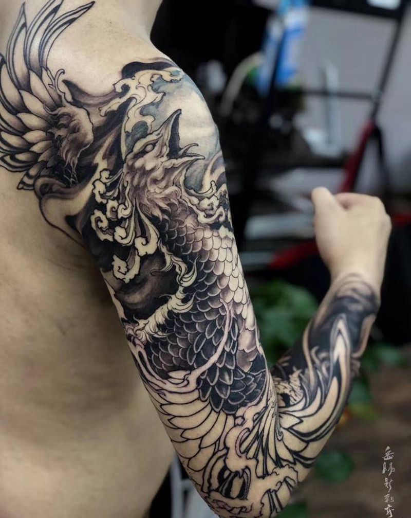 凤凰花臂纹身图片_手臂新传统原创纹身图案