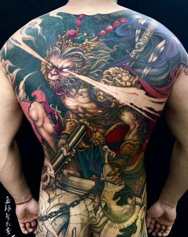 孙悟空纹身图片_背部新传统原创纹身图案