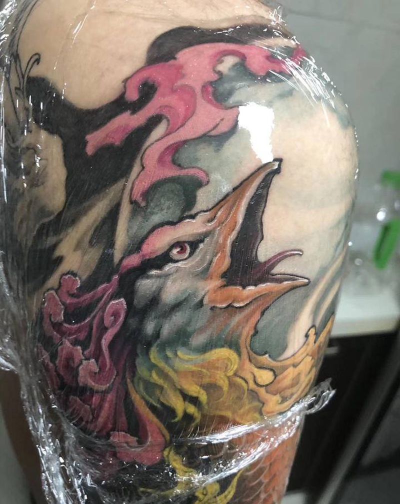 凤凰花臂纹身图片_手臂新传统纹身图案