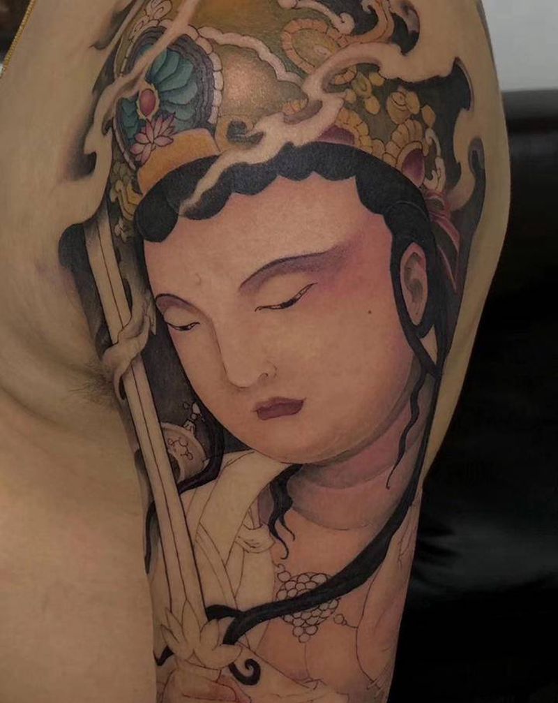 文殊菩萨纹身图片_手臂新传统纹身图案