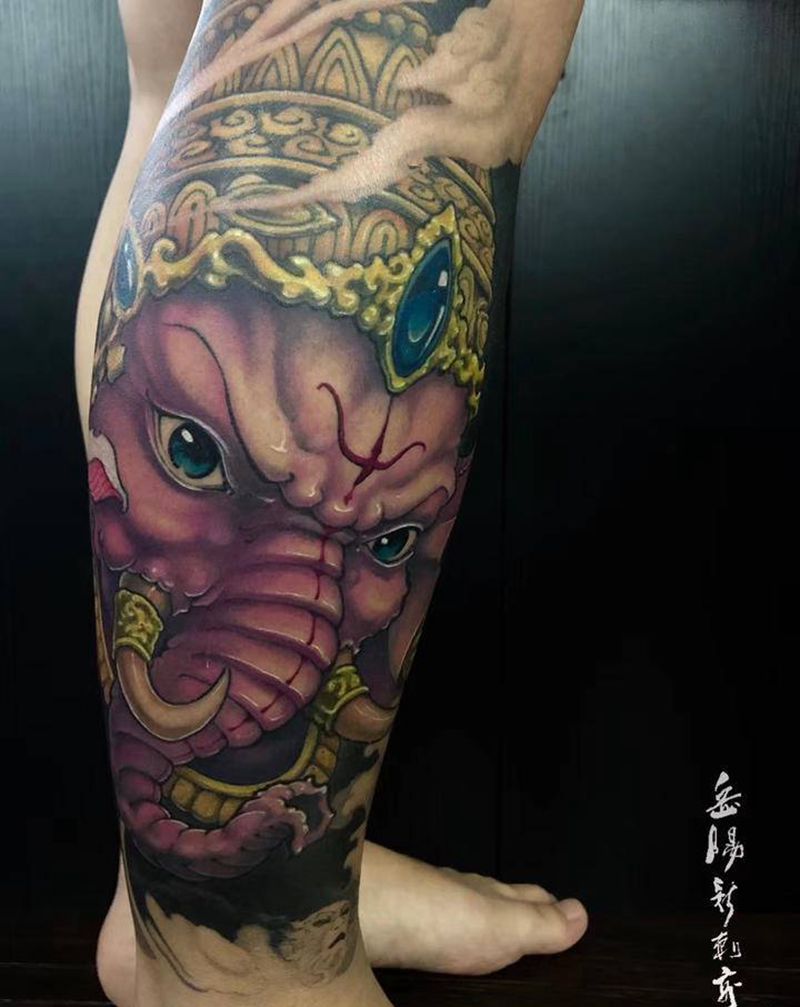 象神纹身图片_新传统纹身图案
