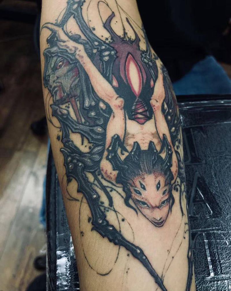 络新妇纹身图片_手臂新传统纹身图案