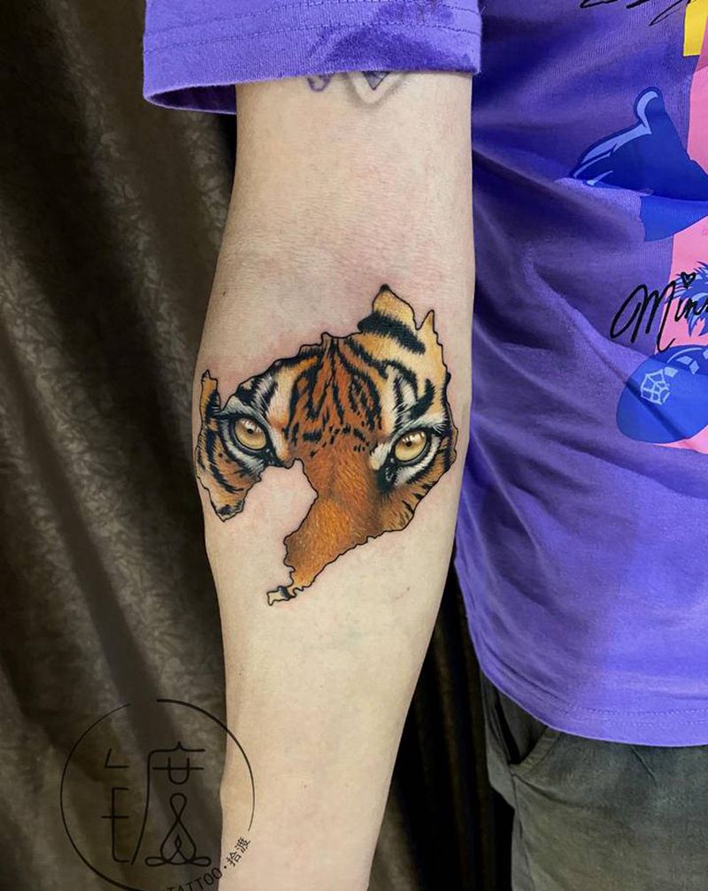 虎纹身图片_手臂欧美写实纹身图案