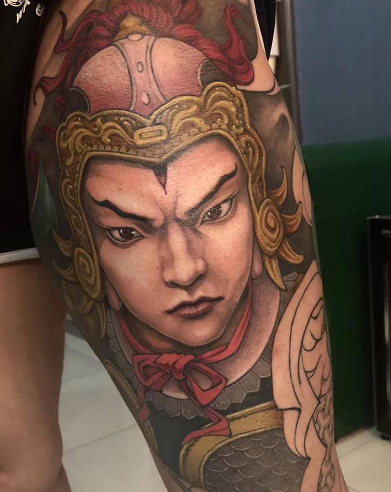 韦陀菩萨纹身图片_腿部新传统原创纹身图案