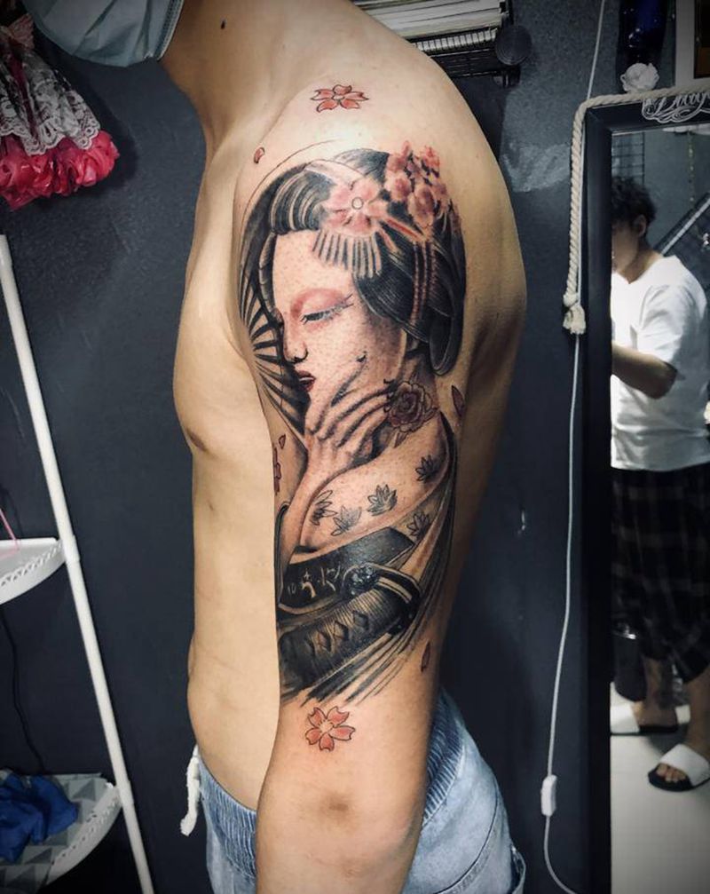 艺妓纹身图片_手臂手部新传统艺妓 花旦纹身图案