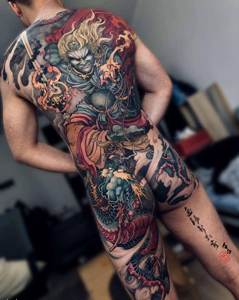 不动明王纹身图片_背部新传统原创纹身图案