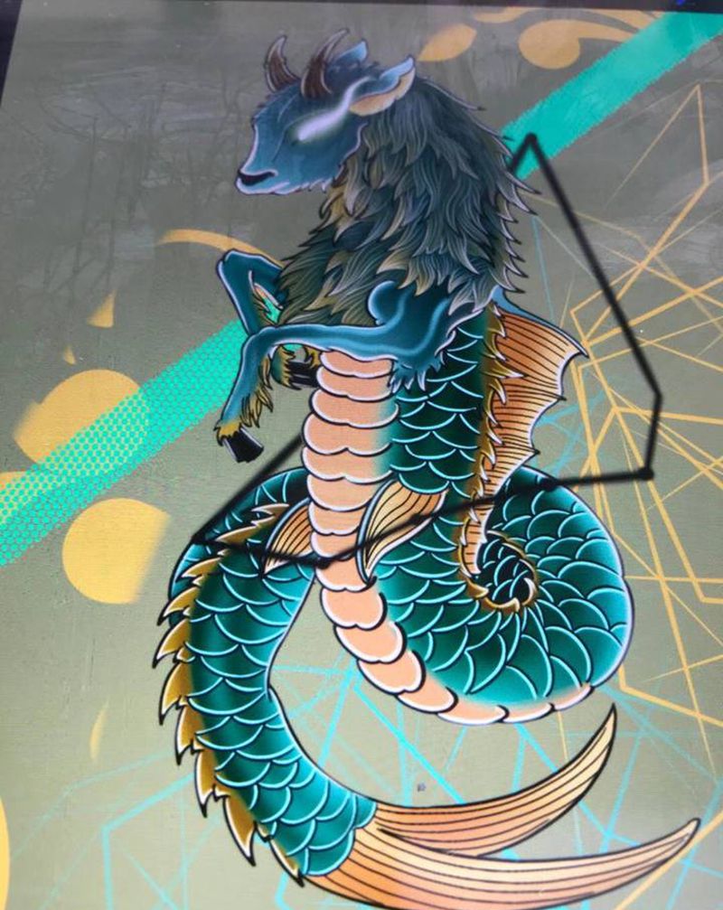 摩羯座纹身图片_手臂腿部水彩纹身图案