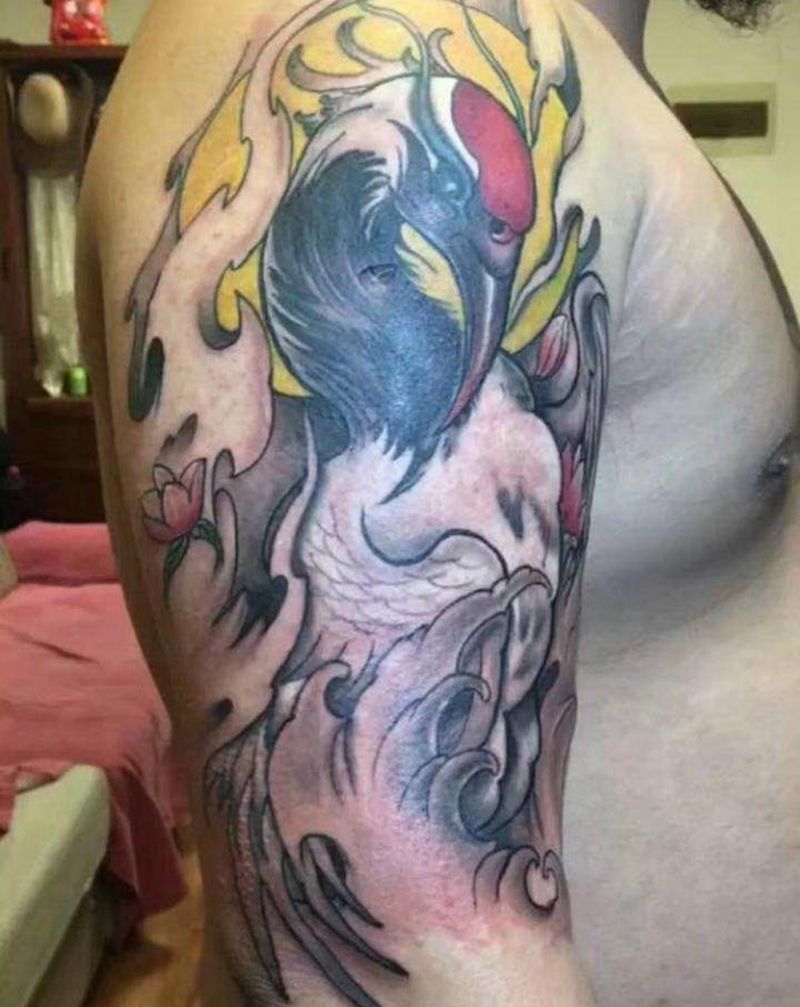 鶴纹身图片_新传统鶴纹身图案