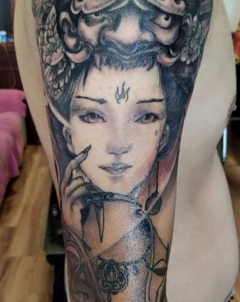 艺妓纹身图片_手臂新传统艺妓纹身图案