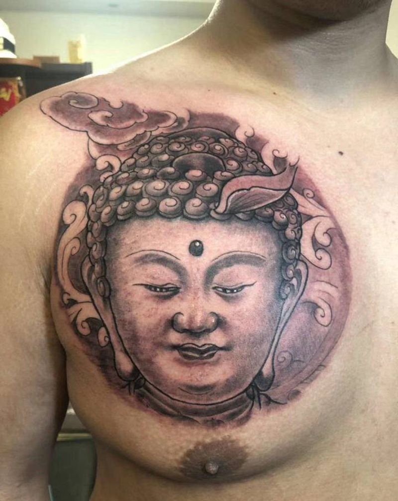 佛像纹身图片_胸部新传统佛像纹身图案