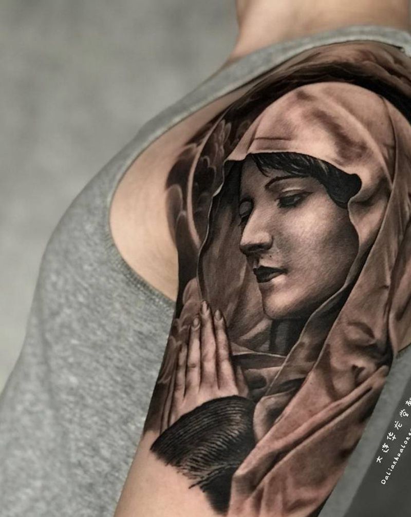 圣母纹身图片_手臂欧美写实纹身图案