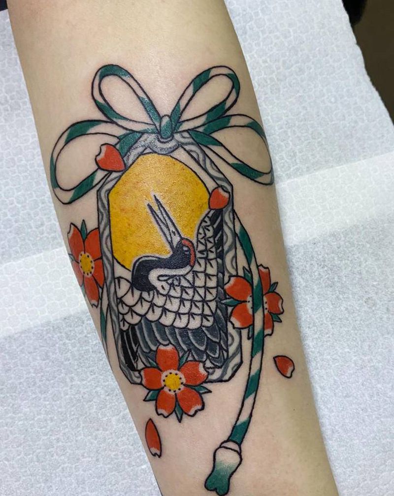 仙鹤御守纹身图片_手臂老传统仙鹤纹身图案