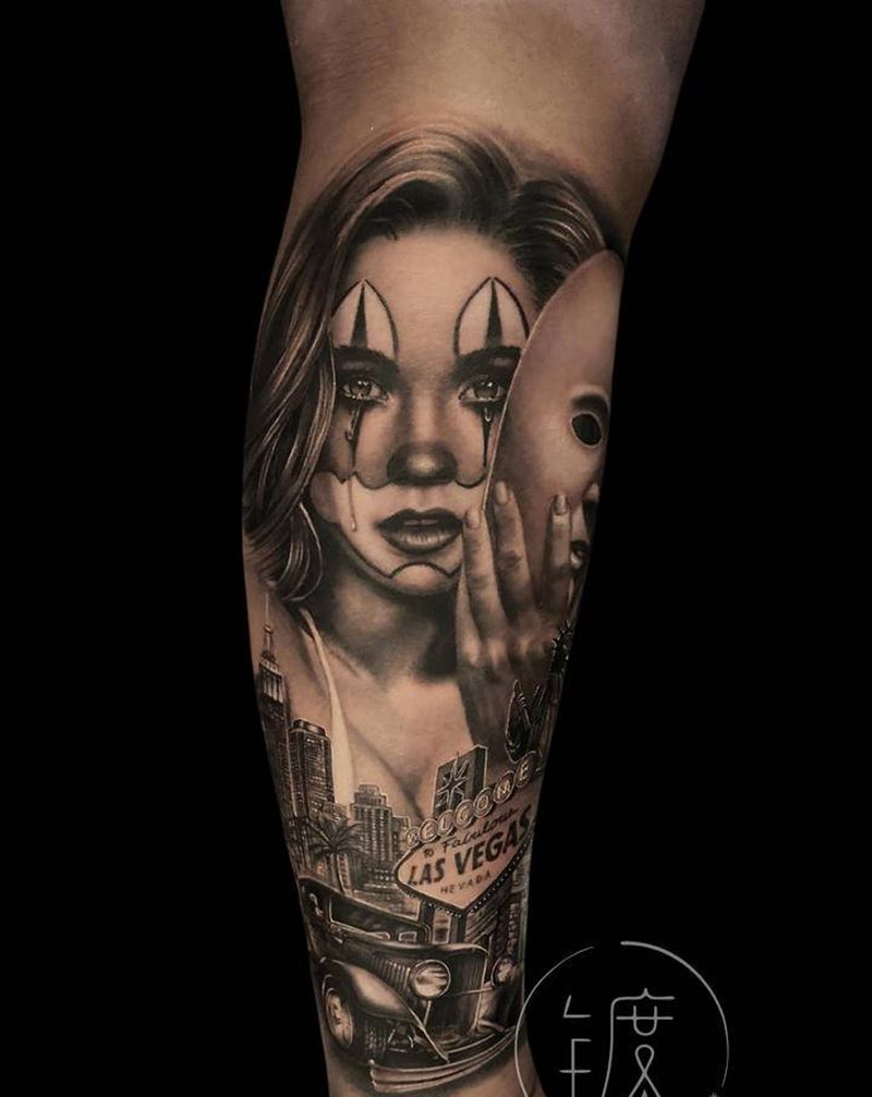 by拾渡纹身图片_腿部欧美写实纹身图案