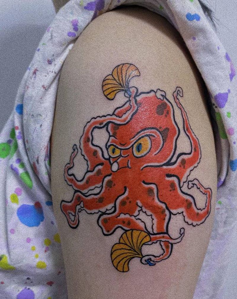 日式小图章鱼纹身图片_手臂Old School老传统纹身图案