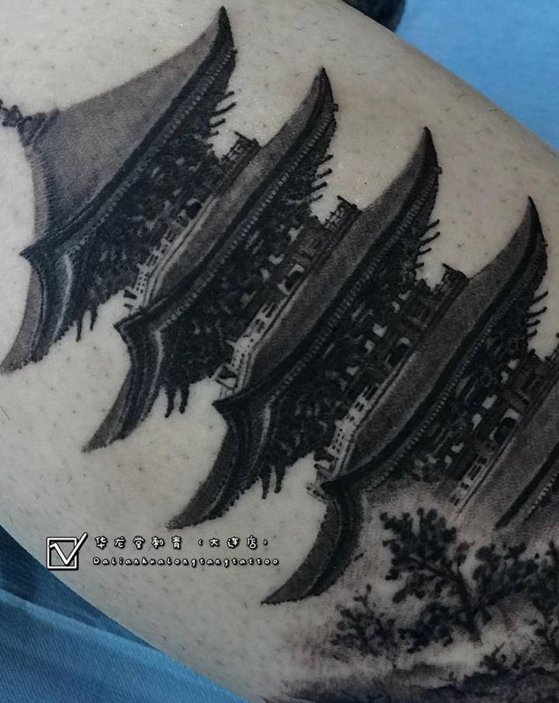 华龙堂刺青纹身图片_腿部欧美写实纹身图案