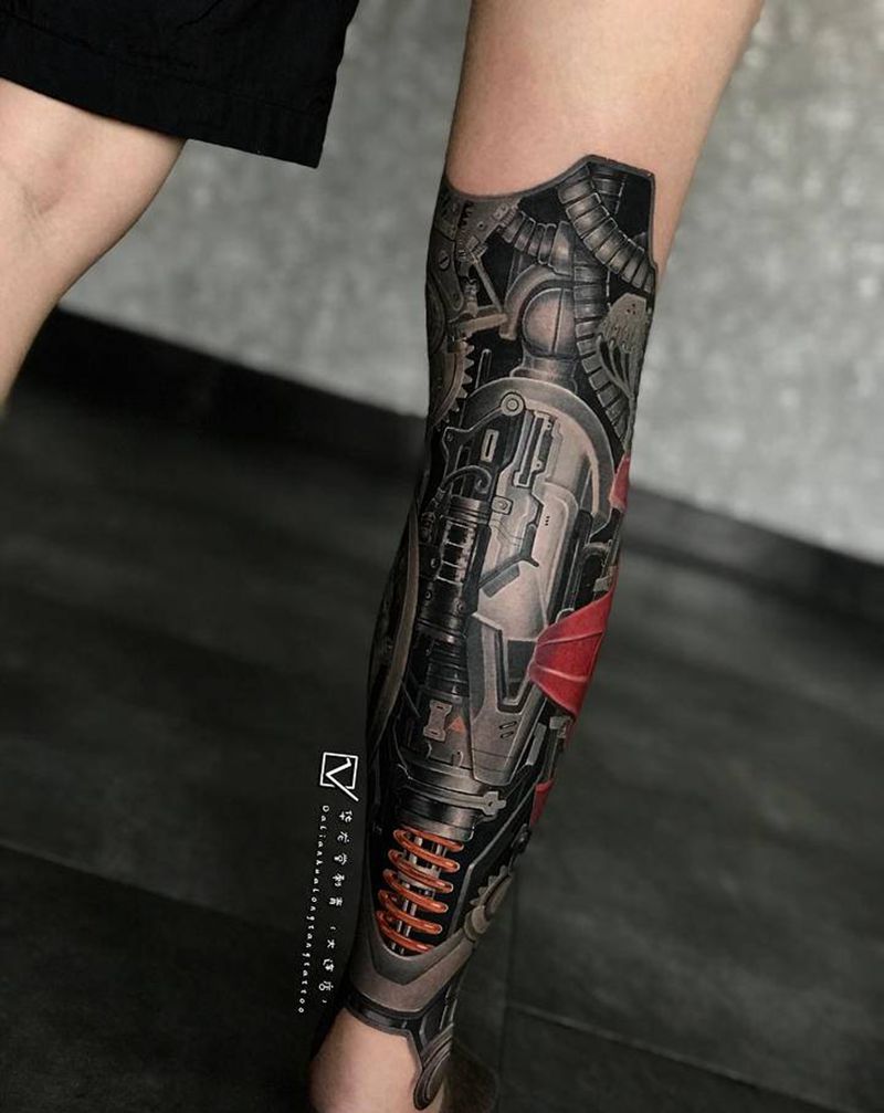 大连华龙堂刺青纹身图片_腿部欧美写实纹身图案