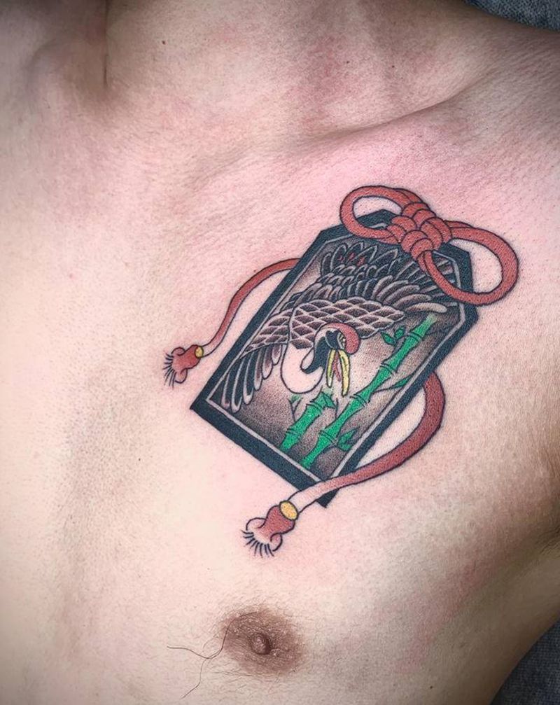 原创设计御守纹身图片_胸部老传统纹身图案