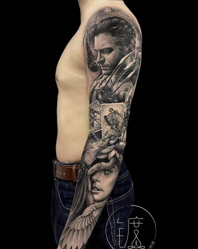 1/2花臂纹身图片_手臂欧美写实纹身图案