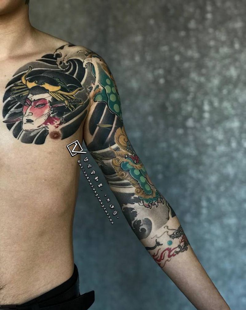 大连华龙堂刺青纹身图片_手臂老传统纹身图案