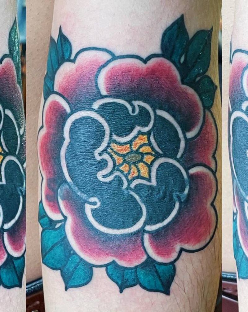 牡丹花遮盖纹身图片_手臂Old School纹身图案