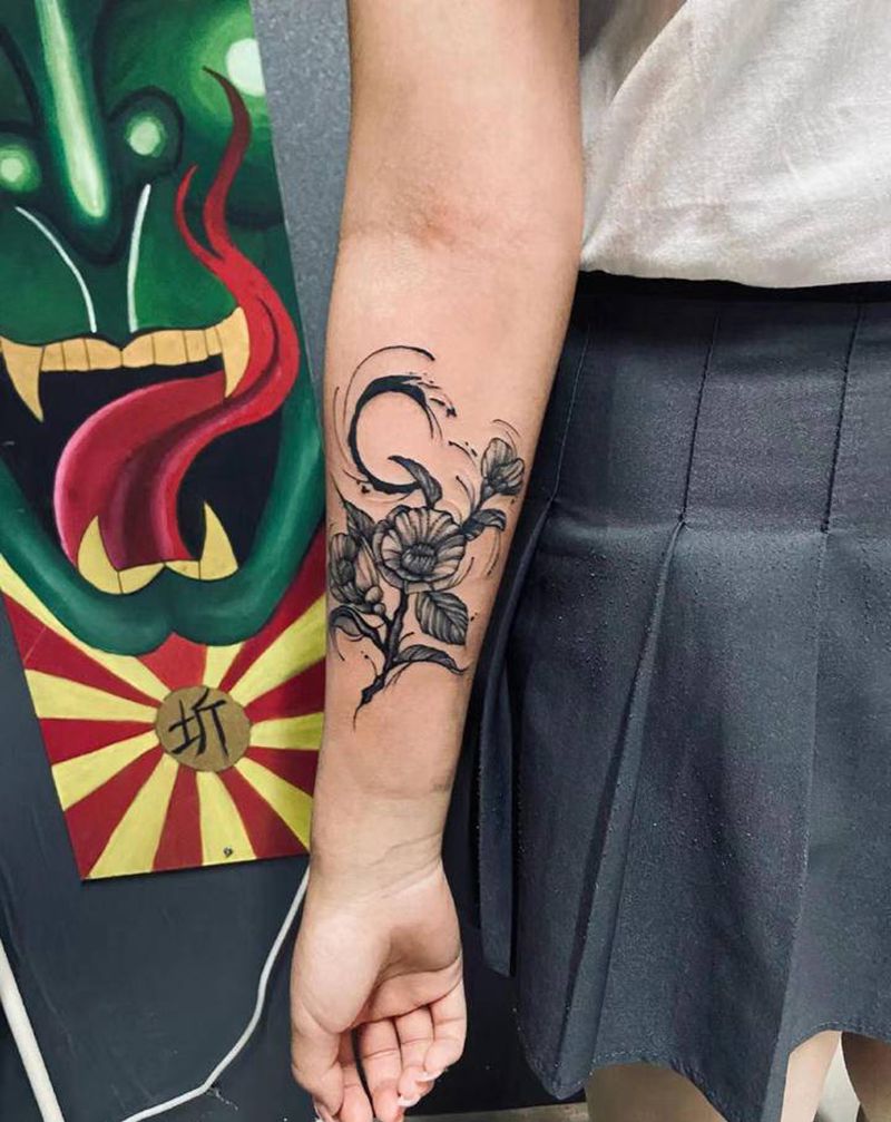 素花纹身图片_手臂点刺新传统素花花手臂纹身图案