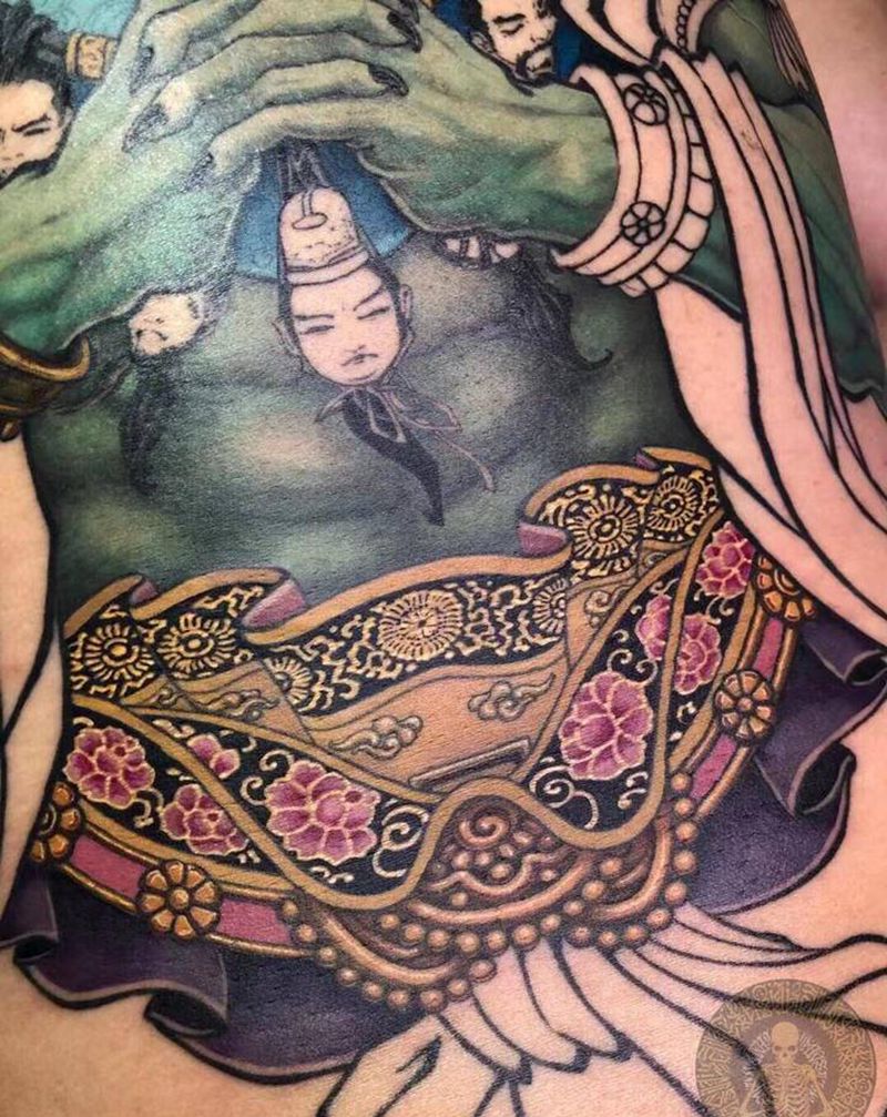 撕脸明王纹身图片_背部新传统纹身图案