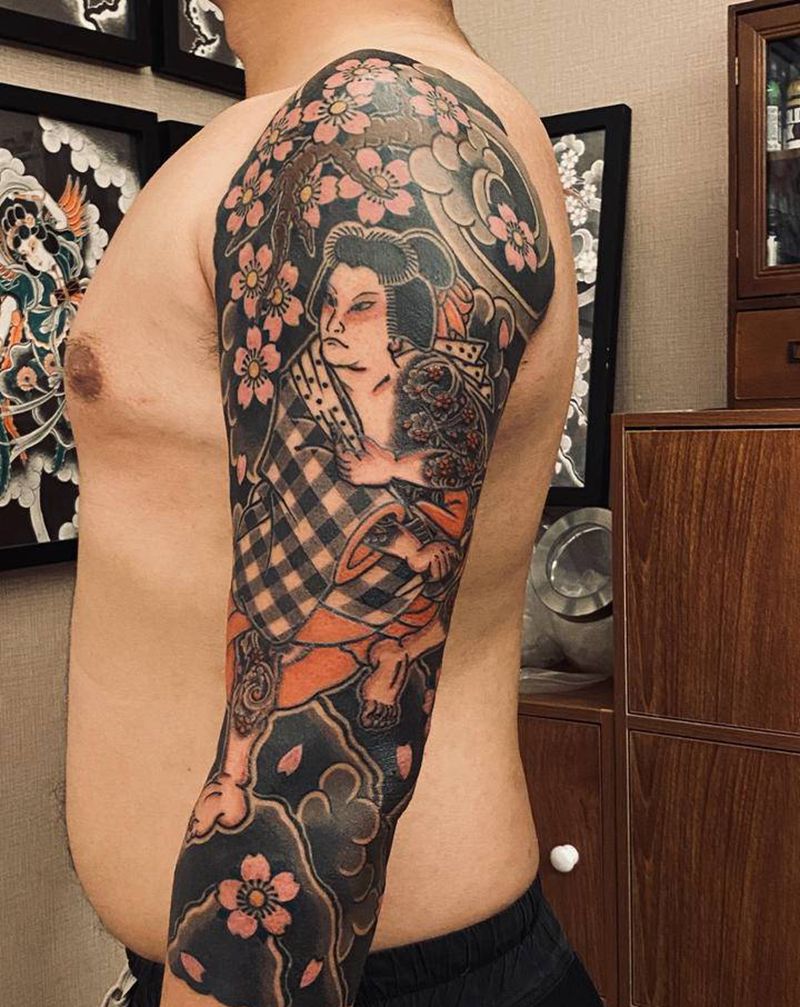 弁天小僧七分袖纹身图片_手臂老传统纹身图案