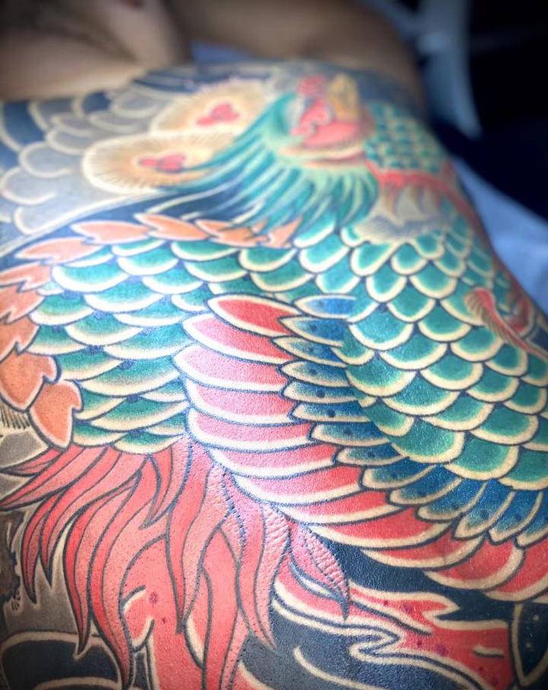 凤凰彩色部分纹身图片_老传统纹身图案