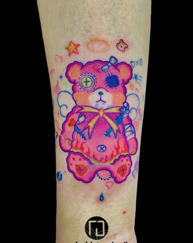 小熊纹身图片_手臂Old School图腾小熊玩偶纹身图案