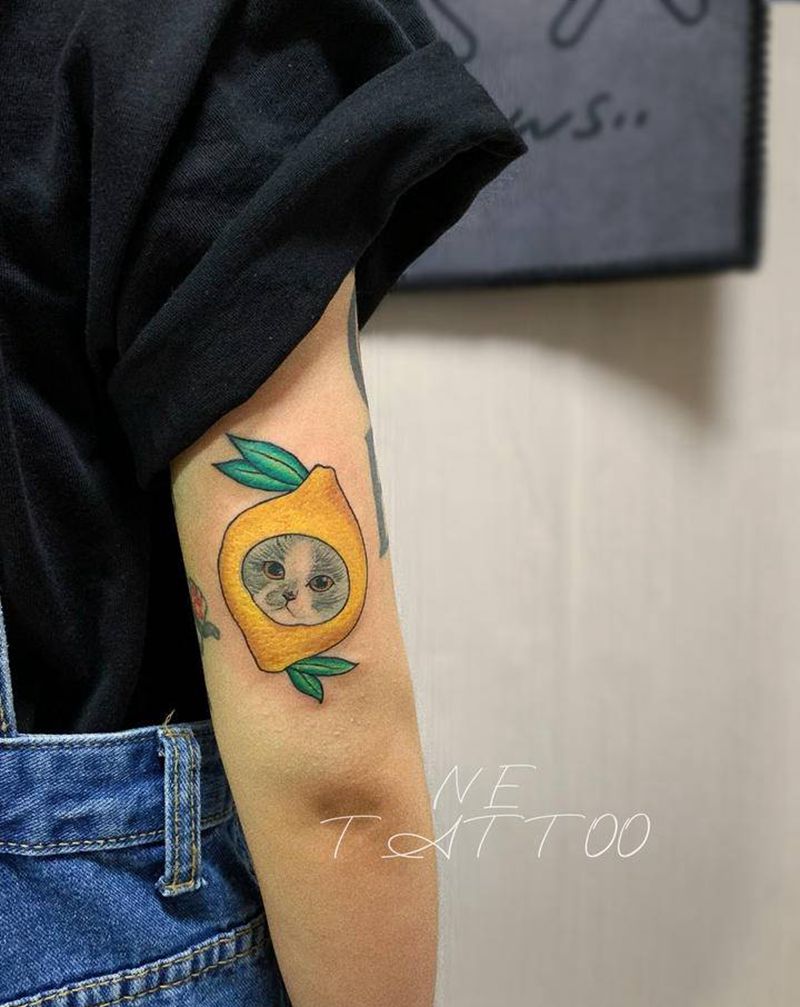 《柠檬猫》纹身图片_手臂欧美写实New School纹身图案